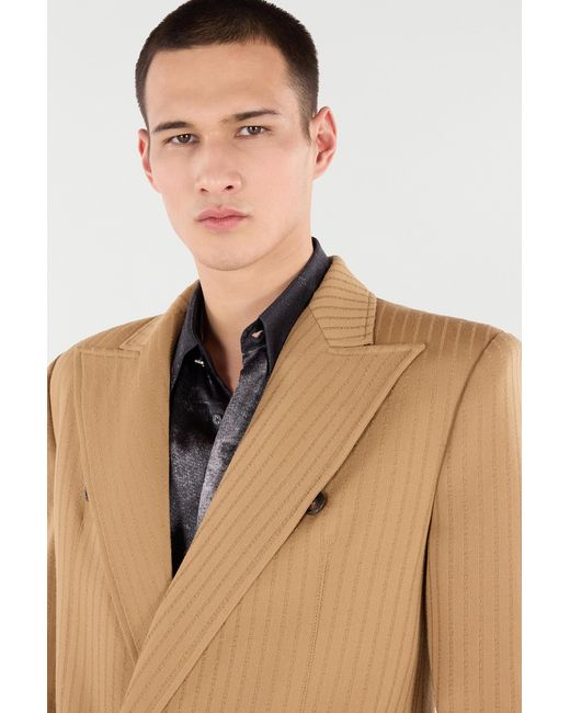 Roberto Cavalli Natural Striped Double-Breasted Jacket for men
