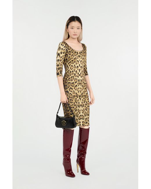 Roberto Cavalli Natural Leopard Print Midi Dress