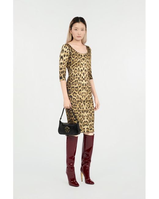 Roberto Cavalli Natural Leopard Print Midi Dress