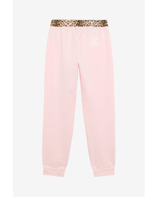 Roberto Cavalli Pink Joggers With Leopard Waistband