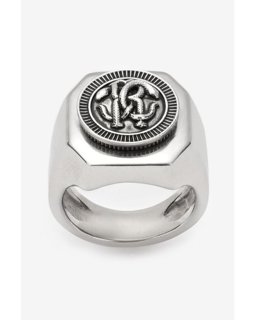 Roberto Cavalli White Tone Rc Monogram Signet Ring for men