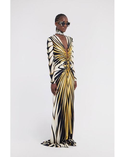 Roberto Cavalli White Ray Of Print Maxi Dress