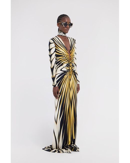 Roberto Cavalli White Ray Of Print Maxi Dress