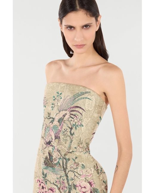 Roberto Cavalli Natural Mini Dress With Oriental Bird Print