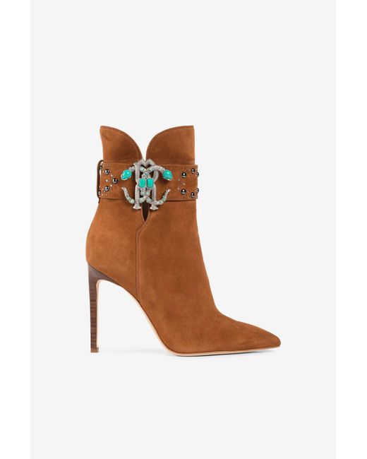 Roberto Cavalli Brown Mirror Snake Ankle Boots