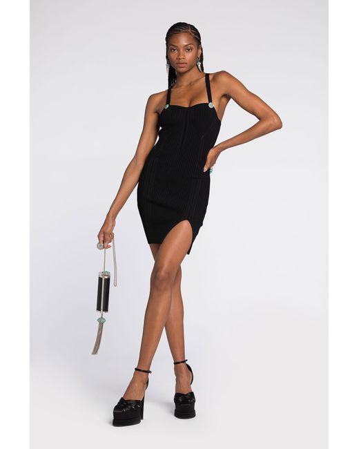 Roberto Cavalli Black Ribbed-Knit Mini Dress