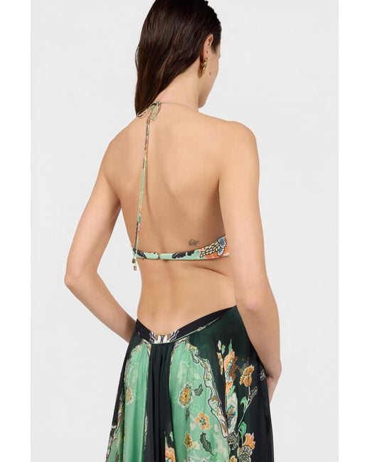 Roberto Cavalli Green Kimono Print Silk Maxi Dress
