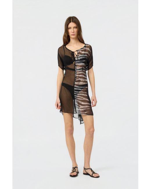 Roberto Cavalli Black Zebra Print Kaftan