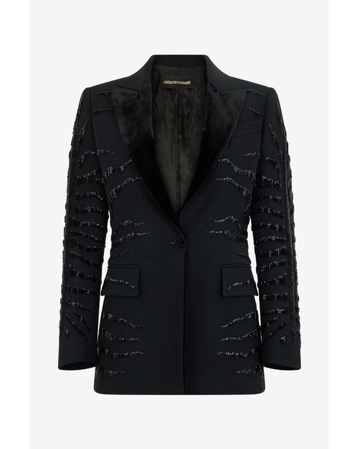 Veste Noire Avec Motif Zèbre Pailleté Roberto Cavalli de color Black