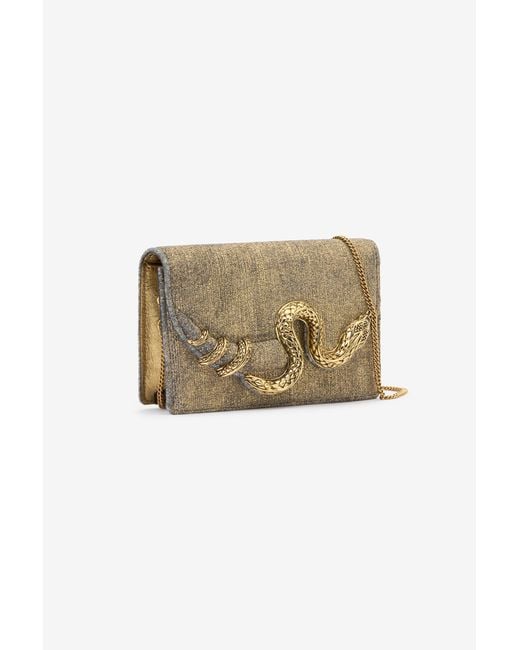Roberto Cavalli Natural Golden Brushed-Effect Bag With Snake Motif