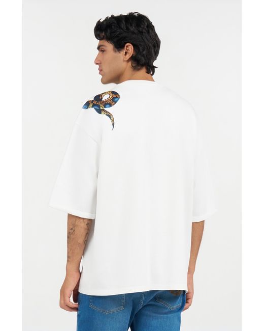 Roberto Cavalli White Oversized T-Shirt With Snake Print for men