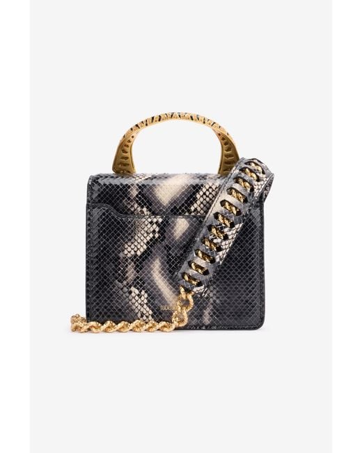 Roberto Cavalli Black Python-Print Roar Bag