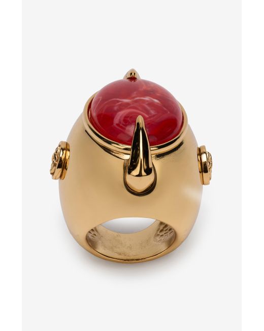 Roberto Cavalli Pink Cocktail Ring With Fang And Gem