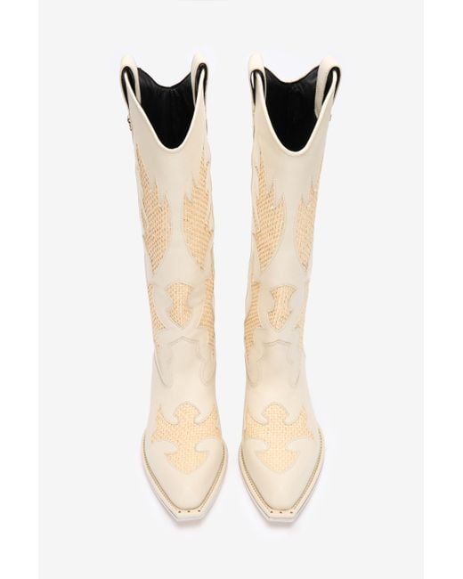 Roberto Cavalli White Texan Boots With Woven Inserts