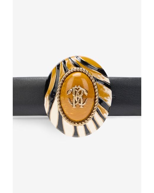 Roberto Cavalli White Leather Belt With Monogram Rc Buckle