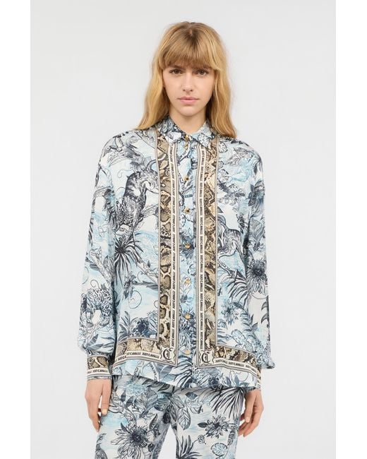 Roberto Cavalli Multicolor Shirt With Python And Jungle Print