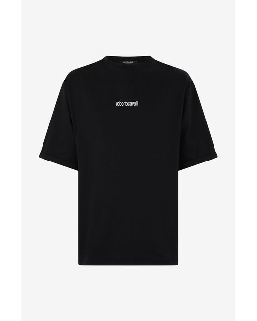 Roberto Cavalli Black Cotton T-Shirt With Tigers And Logo for men