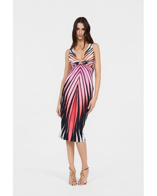 Roberto Cavalli Red Ray Of Paradise Print Midi Dress