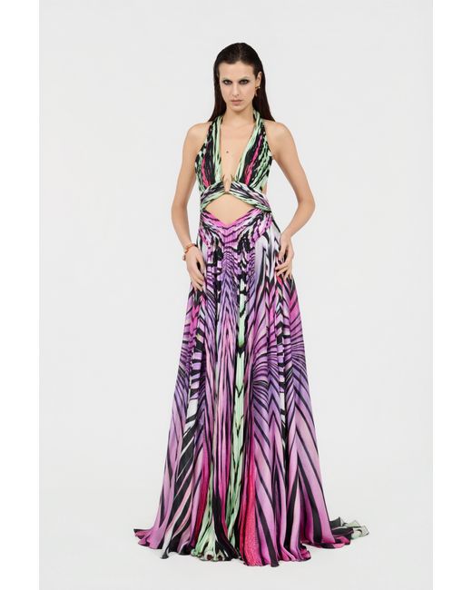 Roberto Cavalli White Ray Of Paradise Print Silk Maxi Dress
