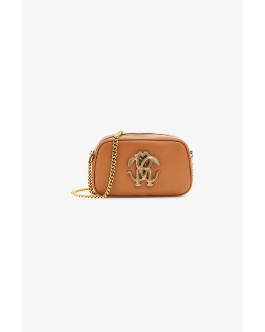 Roberto Cavalli White Shoulder Bag With Monogram Mirror Snake