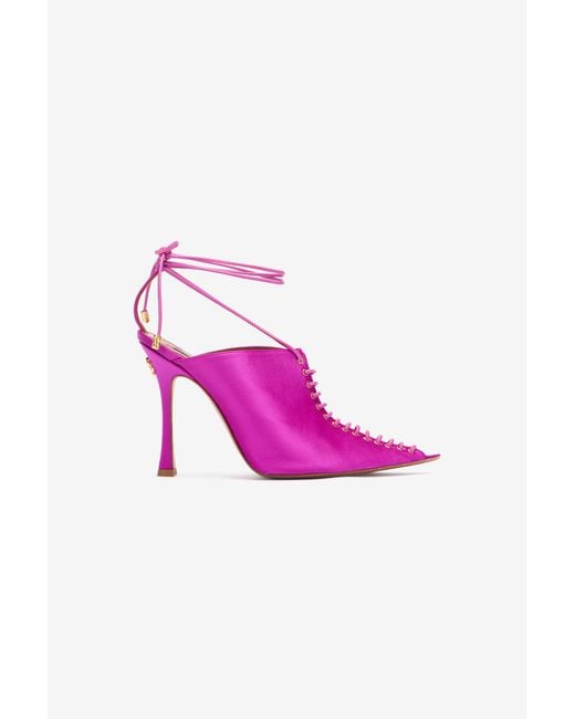 Roberto Cavalli Pink Lace-Up Mules