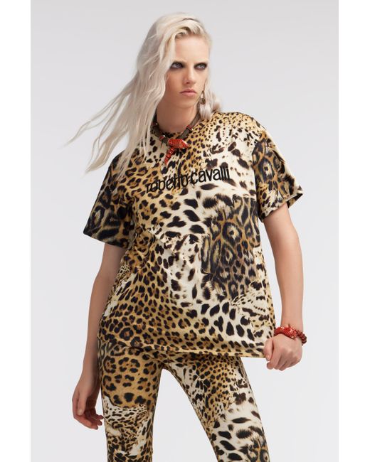 Roberto Cavalli Metallic T-Shirt With Jaguar Skin Print