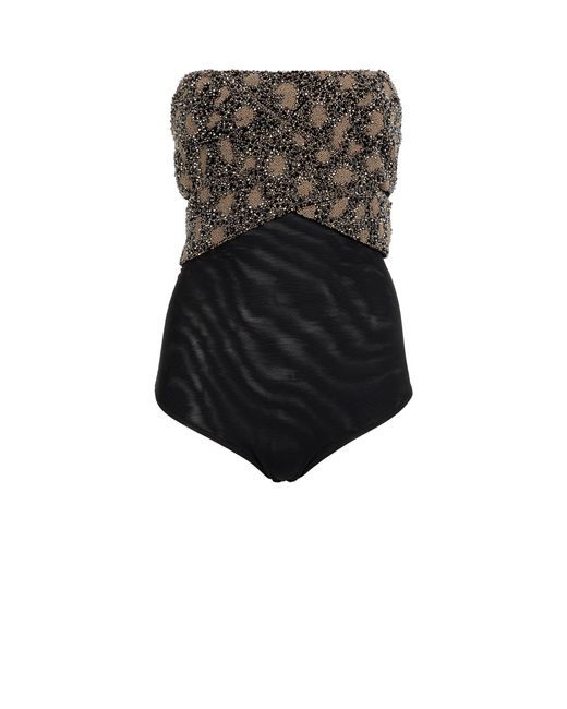 Roberto Cavalli Black Bead-Embellished Wrap-Effect Bodysuit