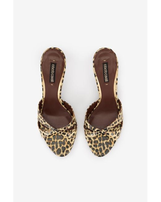 Roberto Cavalli Multicolor Leather Sandals With Leopard Print