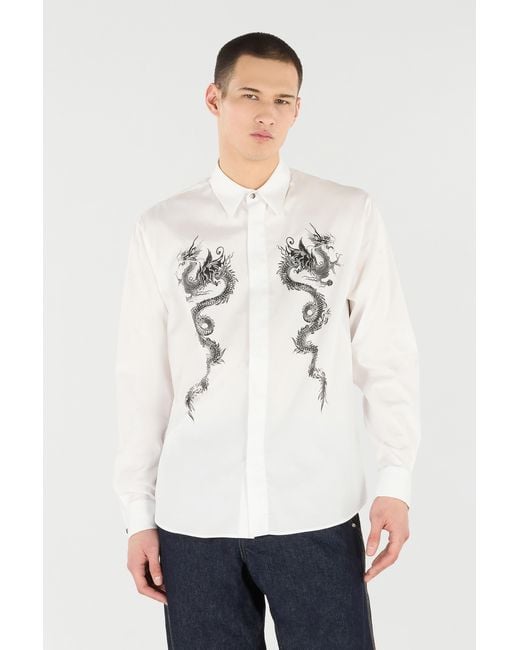 Roberto Cavalli White Cotton Shirt With Dragons for men