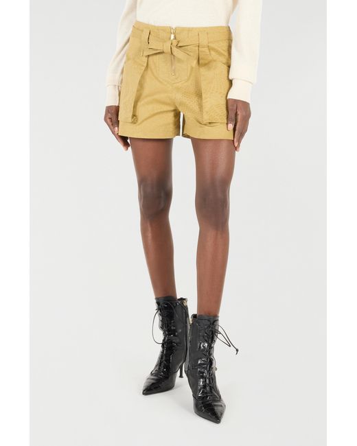 Roberto Cavalli Yellow Shorts Mit Gürtel Und Print Python