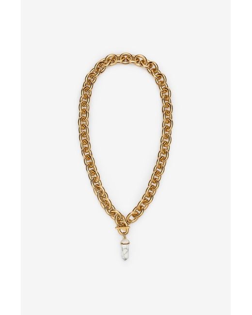 Roberto Cavalli White Chain Necklace With Stone Pendant
