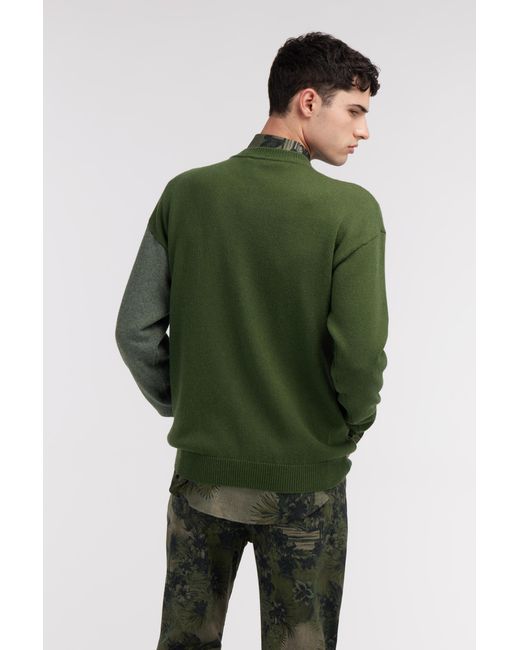 Roberto Cavalli Green Two-Tone Sweater With Monogram Rc for men