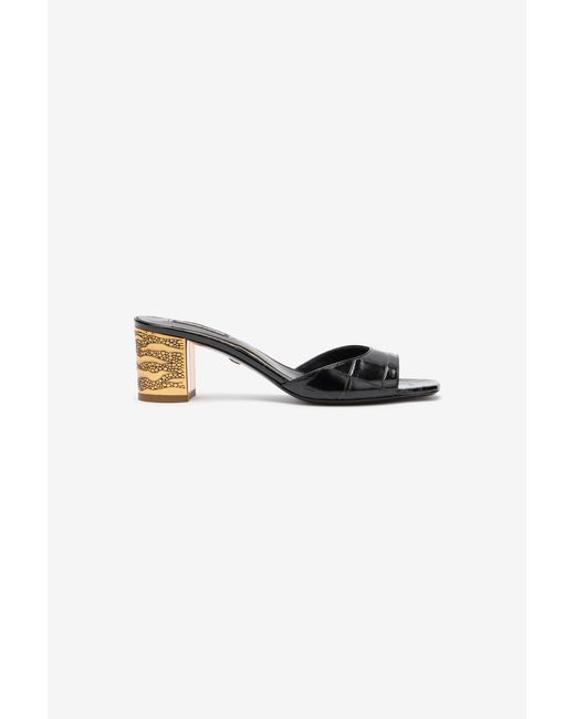 Roberto Cavalli Black Mules With Thick Golden Heel
