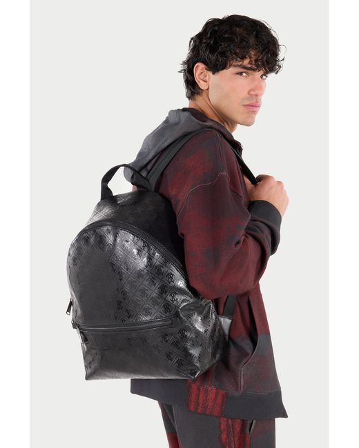 Roberto Cavalli Black Backpack With All-Over Mirror Snake Monogram for men