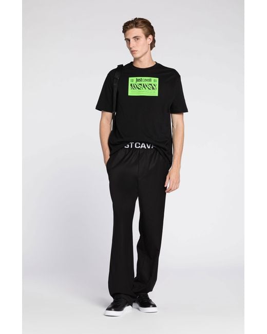 Roberto Cavalli Black Just Cavalli Logo-Print Cotton T-Shirt for men