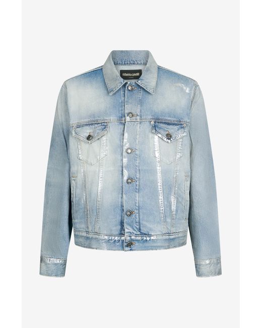 Roberto Cavalli Blue Light Laminated Denim Jacket for men