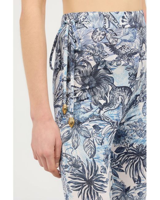 Roberto Cavalli Blue Flared Pants With All-Over Print
