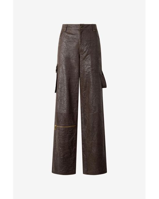 Roberto Cavalli Brown Dark Genuine Leather Pants