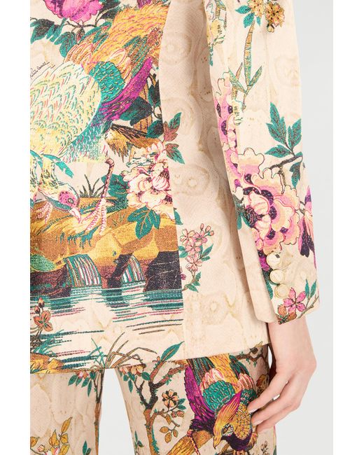 Roberto Cavalli White Silk Blazer With Oriental Bird Print