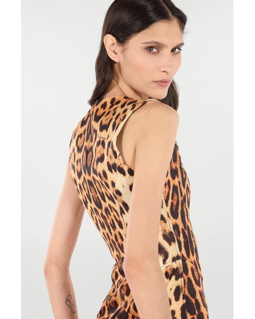 Roberto Cavalli Natural Mini Dress With All-Over Jaguar Skin Print