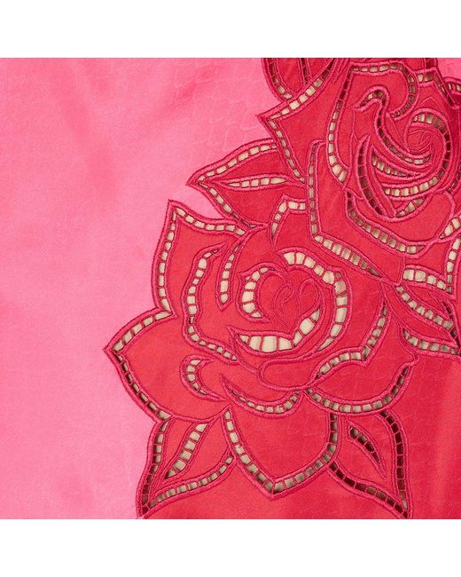 Roberto Cavalli Red Long Dress With Perforated Rose Pattern