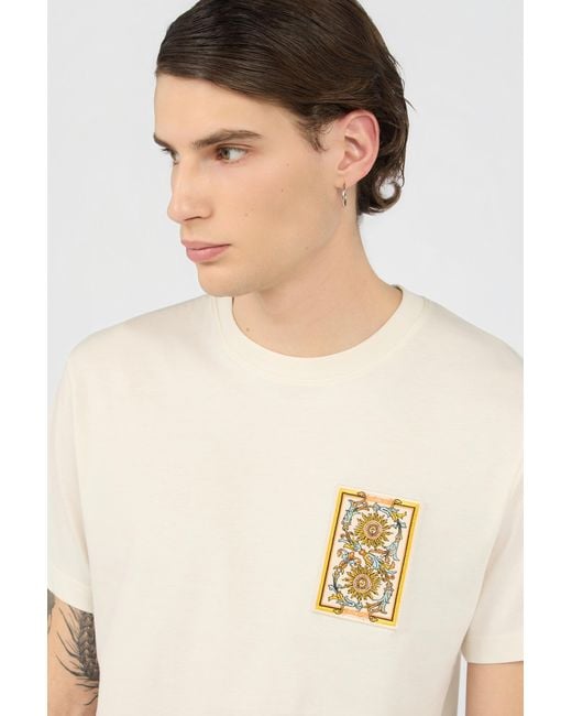 Roberto Cavalli White Ivory T-Shirt With Embroidered Persian Tarot Detail for men