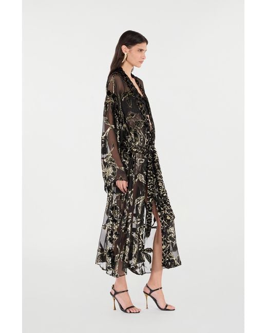 Roberto Cavalli Black See-Through Robe With Floral Pattern