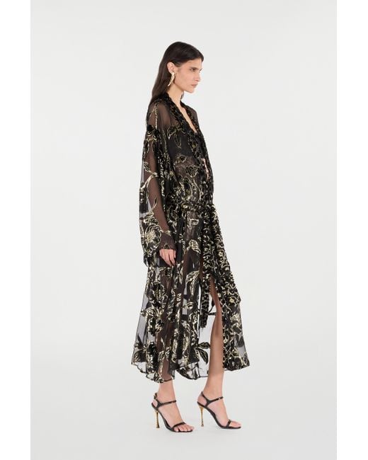 Roberto Cavalli Black See-Through Robe With Floral Pattern