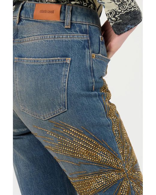 Roberto Cavalli Blue Jeans With Rhinestones