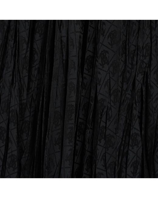 Roberto Cavalli Black Silk Midi Skirt With Monogram Rc