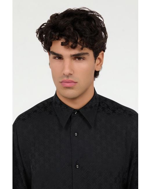 Roberto Cavalli Black Shirt With All-Over Monogram Mirror Snake for men