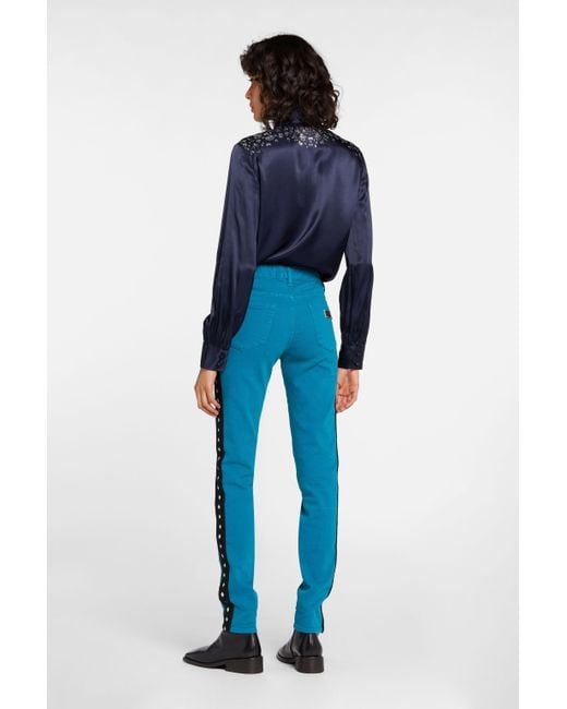 Roberto Cavalli Blue Just Cavalli Crochet-Stripe Jeans
