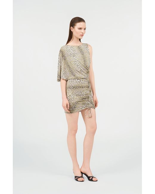 Roberto Cavalli Natural Asymmetric Dress With Pop Jaguar Print