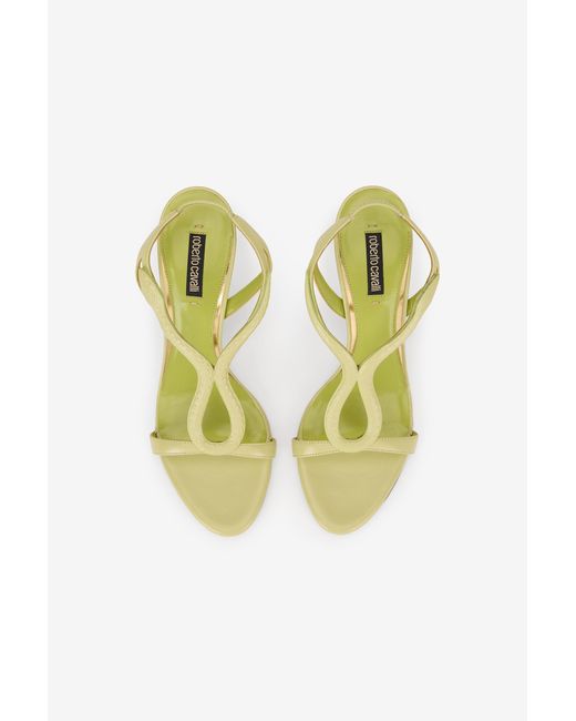 Roberto Cavalli Metallic Hellgrüne Ledersandalen